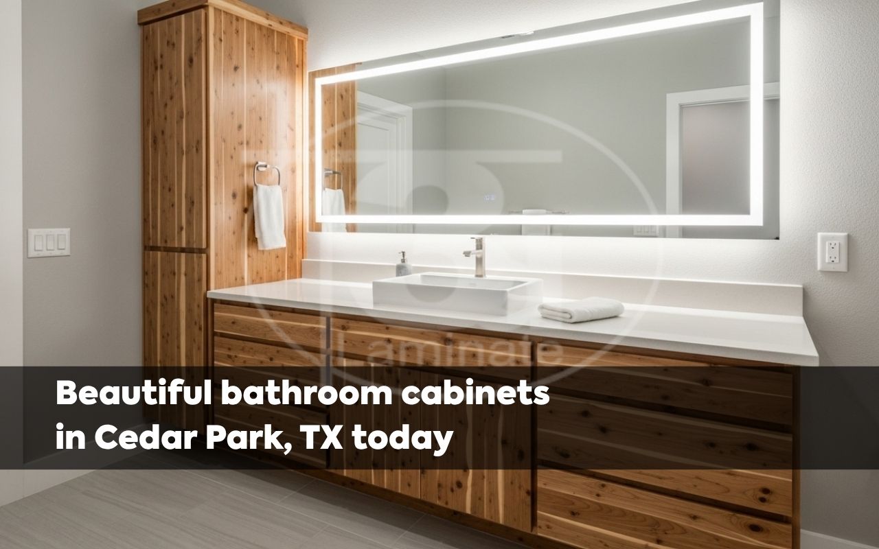 stylish bathroom cabinets in Cedar Park, TX with clean storage design